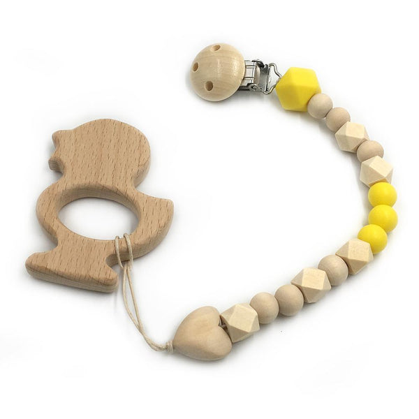 2pc Baby Teether Organic Wooden Animal Teether Natural Teething Grasping Toy Silicone Bead Toddler Teether Newborn DIY Baby Gift BPA FREE - Shopsteria