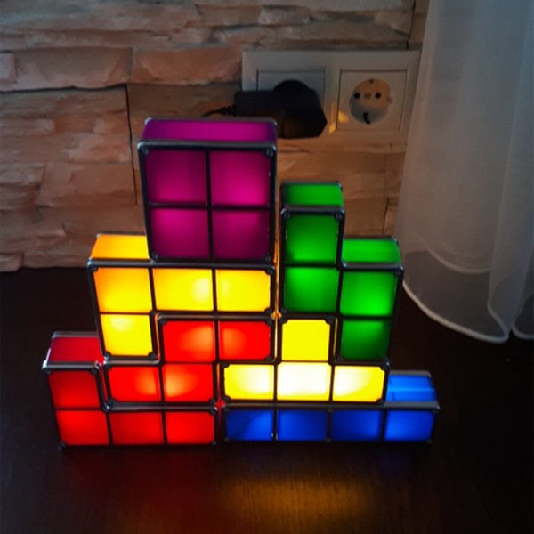 DIY Tetris Night Light Colorful Stackable Tangram Puzzles 7 Pieces LED Induction Interlocking Lamp 3D Toys Gift - Shopsteria