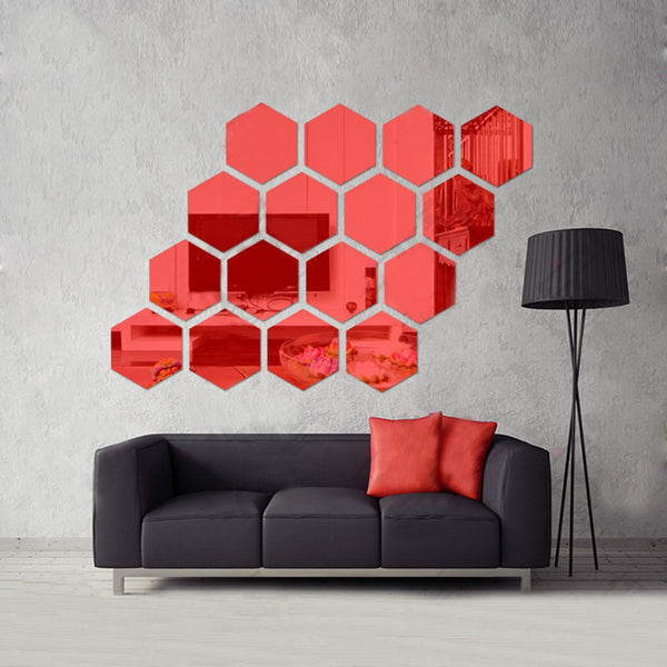 6/12 Pcs 3D Hexagon Acrylic Mirror Wall Stickers - Shopsteria