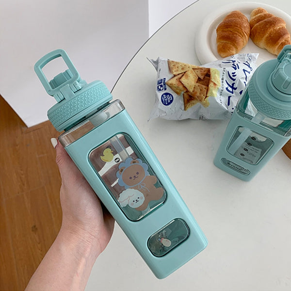 Bear Pastel Water Bottle With 3D Sticker 700ml/900ml Travel Tea Juice Milk Portable Cute Shaker Drink Bottle Gift - Shopsteria