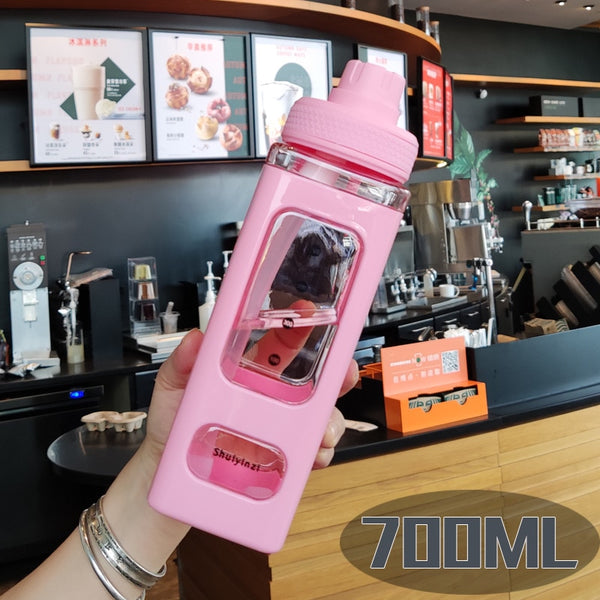 Bear Pastel Water Bottle With 3D Sticker 700ml/900ml Travel Tea Juice Milk Portable Cute Shaker Drink Bottle Gift - Shopsteria