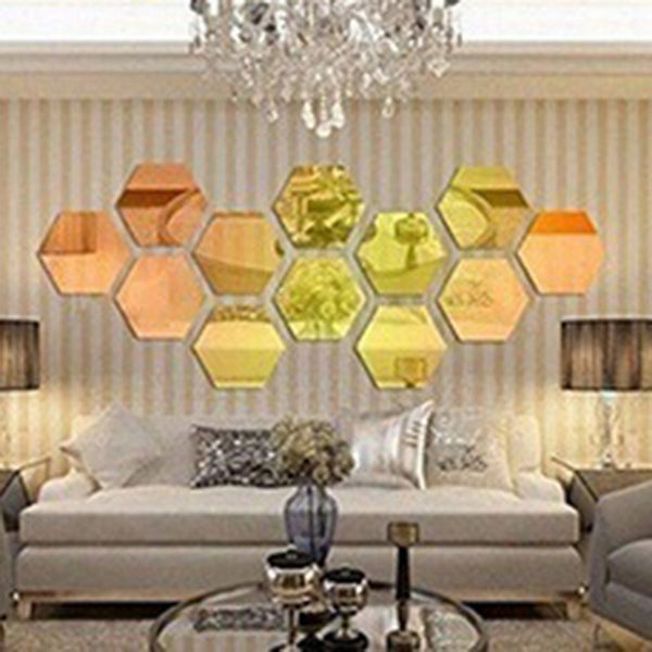 6/12 Pcs 3D Hexagon Acrylic Mirror Wall Stickers - Shopsteria
