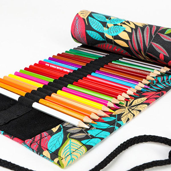 Tree Leaf 12/24/36/48/72 Holes Canvas Roll  Pencil Bag Case Wrap Holder Storage Pouch School Supplies - Shopsteria