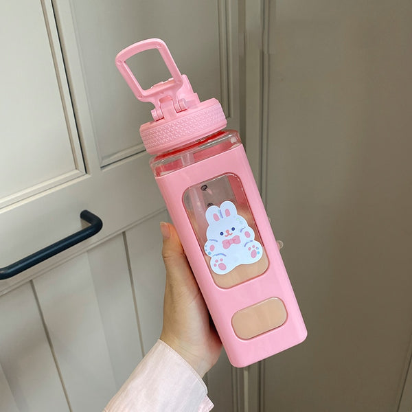Bear Pastel Water Bottle With 3D Sticker 700ml/900ml Travel Tea Juice Milk Portable Cute Shaker Drink Bottle Gift - Shopsteria