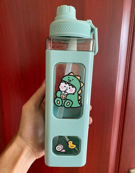 Bear Pastel Water Bottle With 3D Sticker 700ml/900ml Travel Tea Juice Milk Portable Cute Shaker Drink Bottle Gift - Shopsteria