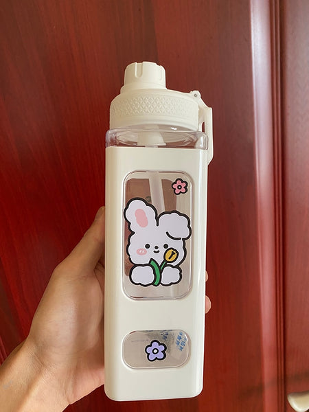 Bear Pastel Water Bottle With 3D Sticker 700ml/900ml Travel Tea Juice Milk Portable Cute Shaker Drink Bottle Gift - Shopsteria