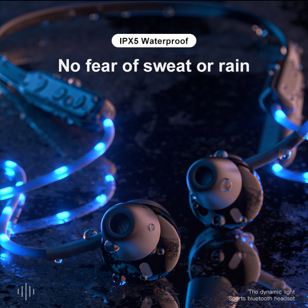 New wireless Bluetooth 5.0 neck style cool glow headphones with microphone sports game headphones noise reduction stereo headset - Shopsteria