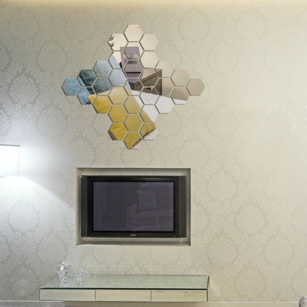 6/12 Pcs 3D Hexagon Acrylic Mirror Wall Stickers - Shopsteria