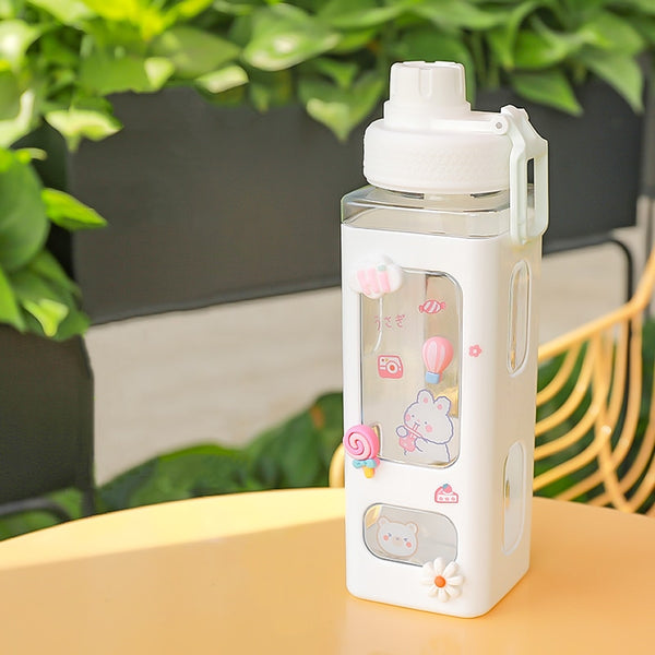 Bear Pastel Water Bottle With 3D Sticker 700ml/900ml Travel Tea Juice Milk Portable Cute Shaker Drink Bottle Gift - Shopsteria