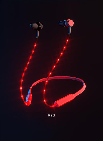 New wireless Bluetooth 5.0 neck style cool glow headphones with microphone sports game headphones noise reduction stereo headset - Shopsteria