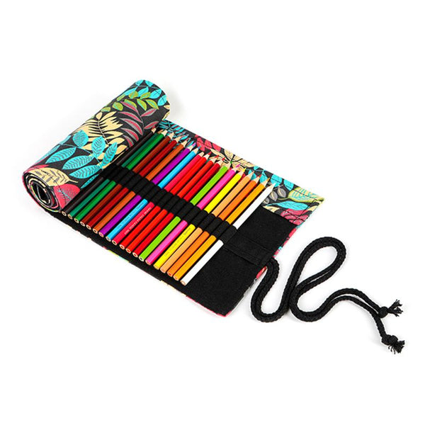 Tree Leaf 12/24/36/48/72 Holes Canvas Roll  Pencil Bag Case Wrap Holder Storage Pouch School Supplies - Shopsteria