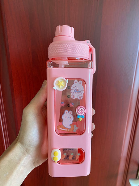 Bear Pastel Water Bottle With 3D Sticker 700ml/900ml Travel Tea Juice Milk Portable Cute Shaker Drink Bottle Gift - Shopsteria