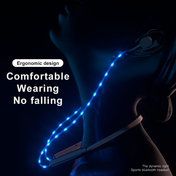 New wireless Bluetooth 5.0 neck style cool glow headphones with microphone sports game headphones noise reduction stereo headset - Shopsteria