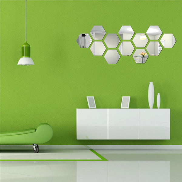 6/12 Pcs 3D Hexagon Acrylic Mirror Wall Stickers - Shopsteria