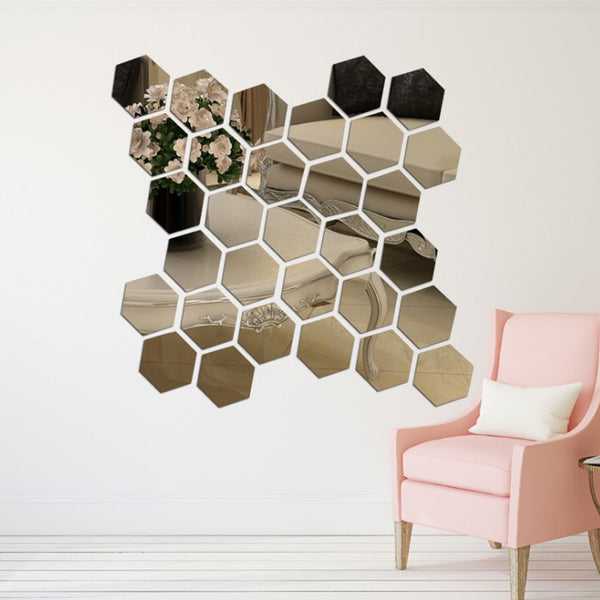 6/12 Pcs 3D Hexagon Acrylic Mirror Wall Stickers - Shopsteria