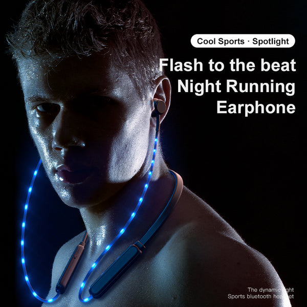 New wireless Bluetooth 5.0 neck style cool glow headphones with microphone sports game headphones noise reduction stereo headset - Shopsteria
