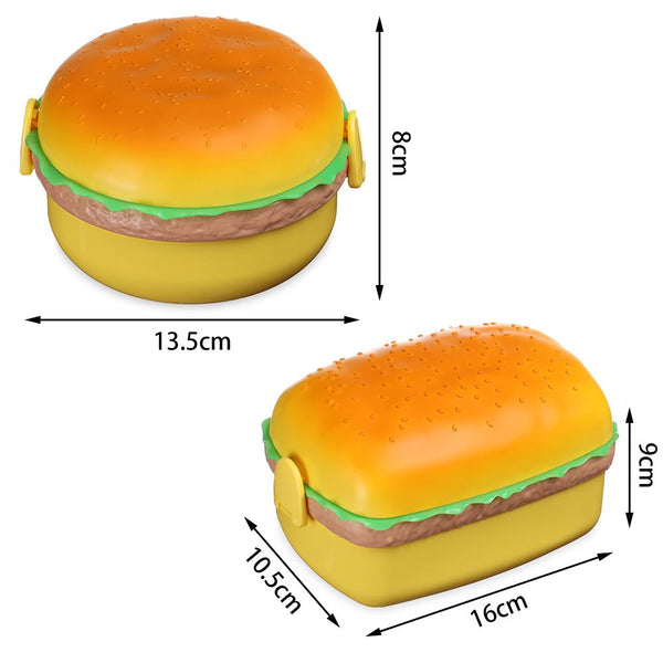 Portable Cute Hamburger Lunch Box Double Tier Burger Bento Lunchbox - Shopsteria