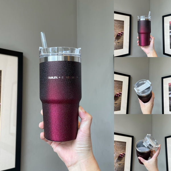 Coffee Cup with Straw Stainless Steel
