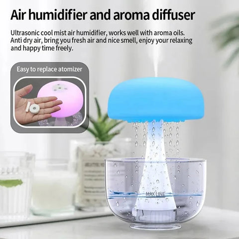 Rain Cloud Humidifier Water Drip, Snuggling Cloud Diffuser with 7 Changing Colors Night Lights, Mushroom Humidifier for Sleeping