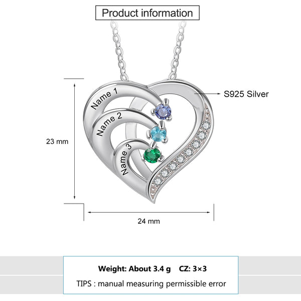 JewelOra Personalized Heart Necklace with Family Name and Birthstone