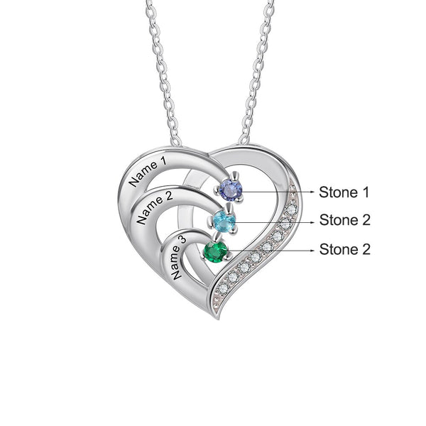 JewelOra Personalized Heart Necklace with Family Name and Birthstone