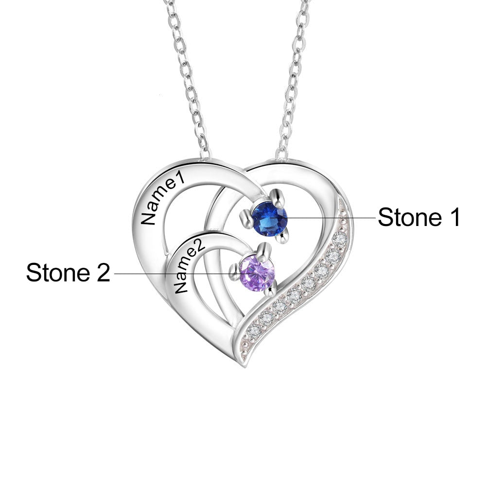 JewelOra Personalized Heart Necklace with Family Name and Birthstone