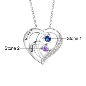 JewelOra Personalized Heart Necklace with Family Name and Birthstone