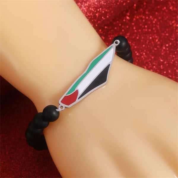 Show Your Solidarity in Style: Flag of Palestine Beaded Bracelet & Stainless Steel Pendant