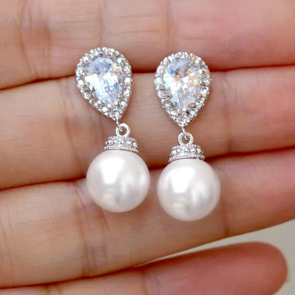 Elegant Floral Pearl Earrings for Women – Luxurious CZ Stone