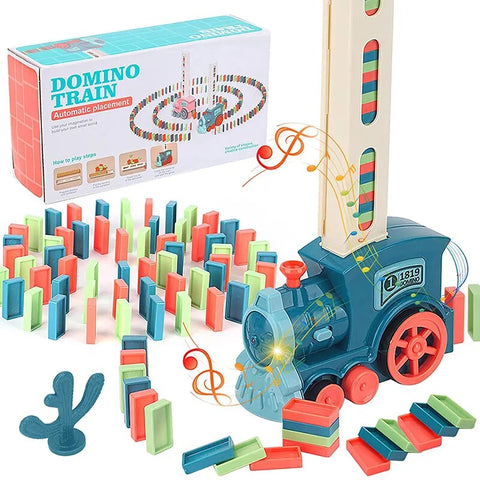 Kids Domino Train Toy Set - Automatic Laying Electric Car with Colorful Dominoes and Brick Blocks Kits - Educational Games for Children - DIY Toys
