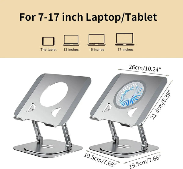 Laptop Stand 360° Rotatable Aluminum Alloy Tablet Cooling Stand with Folding Fan Radiator