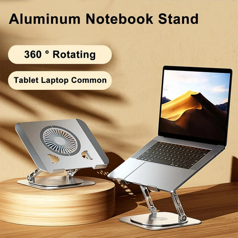 Laptop Stand 360° Rotatable Aluminum Alloy Tablet Cooling Stand with Folding Fan Radiator