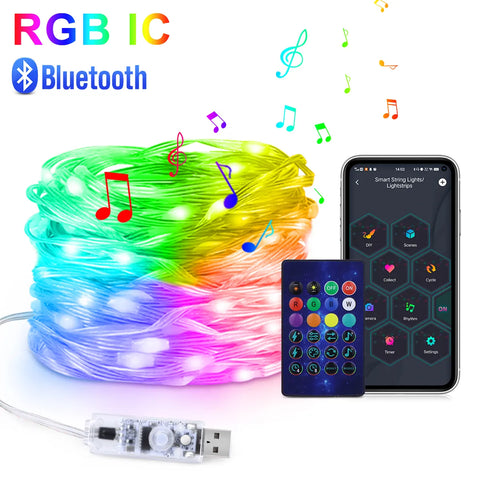Illuminate your Christmas with the magic of RGBIC USB LED String Music Dream Color Light!
