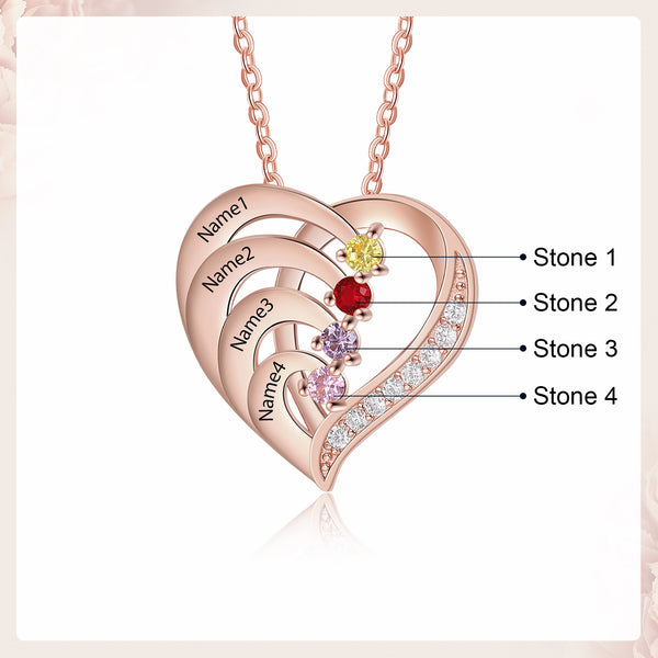 JewelOra Personalized Heart Necklace with Family Name and Birthstone