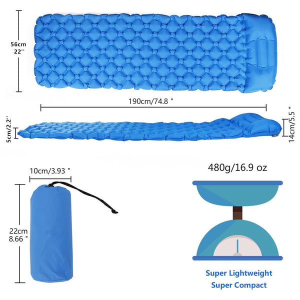 Outdoor Inflatable Sleeping Pad Inflatable Air Cushion Camping Mat with Pillow Air Mattress Sleeping Cushion Inflatable Sofa - Shopsteria