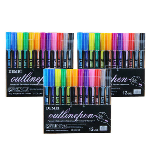 Multi Color Double Line Outline Art Pen Marker Pen Diy Graffiti Outline - Shopsteria