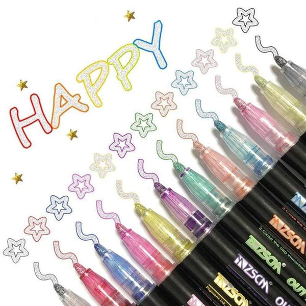 Multi Color Double Line Outline Art Pen Marker Pen Diy Graffiti Outline - Shopsteria