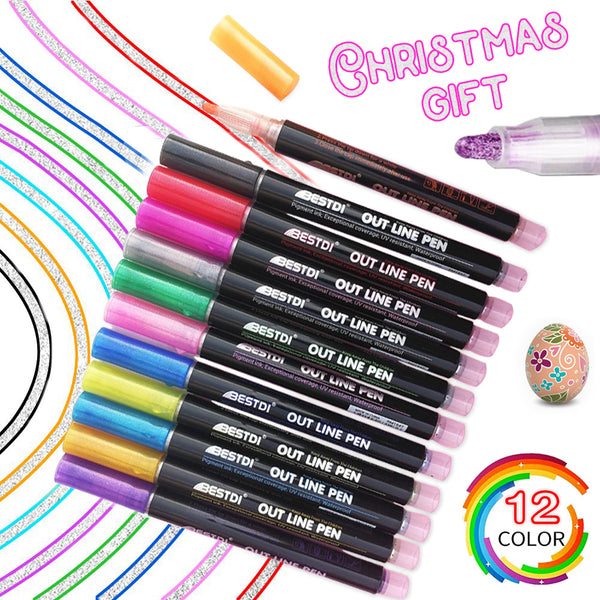 Multi Color Double Line Outline Art Pen Marker Pen Diy Graffiti Outline - Shopsteria