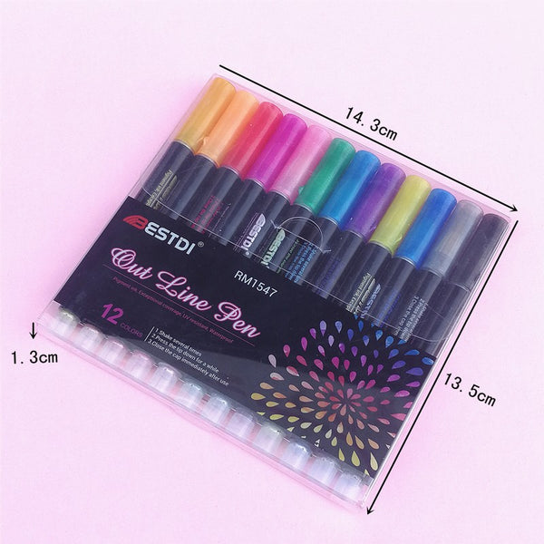Multi Color Double Line Outline Art Pen Marker Pen Diy Graffiti Outline - Shopsteria