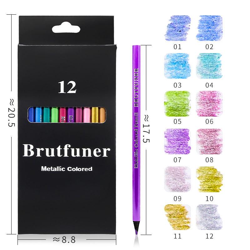 12 Color Metallic Colored Pencils Drawing Sketching Set Coloring Color Pencils Students Office Profession Art Painting Supplies - Shopsteria