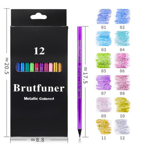 12 Color Metallic Colored Pencils Drawing Sketching Set Coloring Color Pencils Students Office Profession Art Painting Supplies - Shopsteria