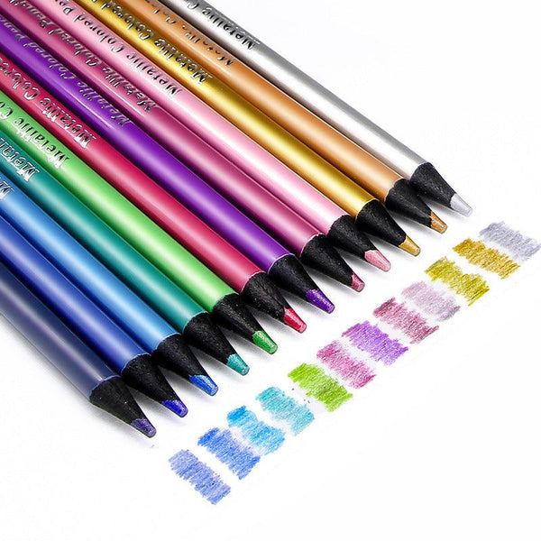 12 Color Metallic Colored Pencils Drawing Sketching Set Coloring Color Pencils Students Office Profession Art Painting Supplies - Shopsteria