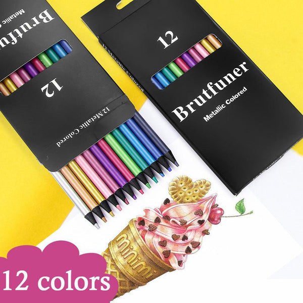 12 Color Metallic Colored Pencils Drawing Sketching Set Coloring Color Pencils Students Office Profession Art Painting Supplies - Shopsteria