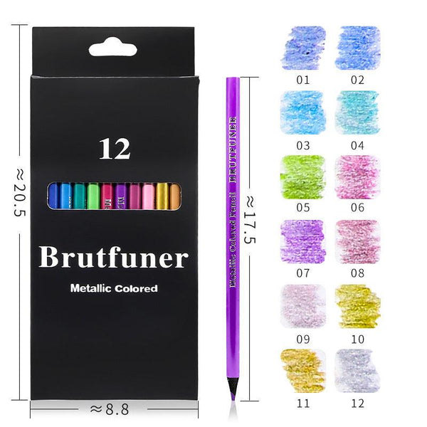 12 Color Metallic Colored Pencils Drawing Sketching Set Coloring Color Pencils Students Office Profession Art Painting Supplies - Shopsteria