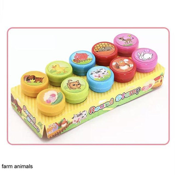 10pcs/Set Children Toy Stamps Cartoon Animals Fruits Kids Seal For Scrapbooking Stamper DIY Scrapbook Cartoon Stamper Toys - Shopsteria