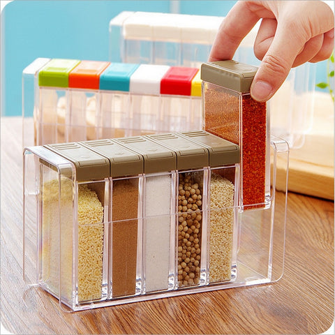 Transparent Spice Jar Set Salt and Pepper Seasoning Bottle Colorful Lid Kitchen Condiment Cruet Storage Container - Shopsteria