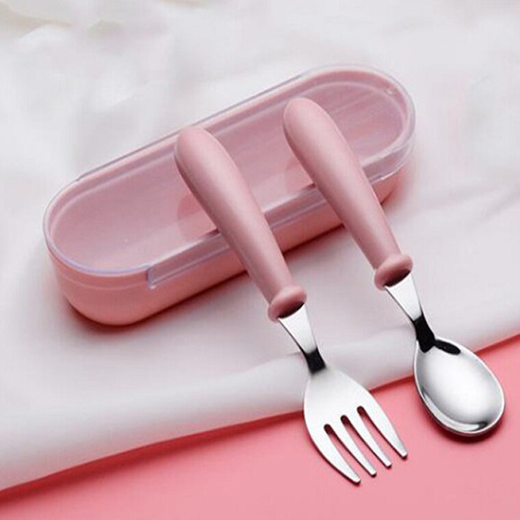 Baby Gadgets Tableware Set Children Utensil Stainless Steel Toddler Feeding Spoon Fork - Shopsteria