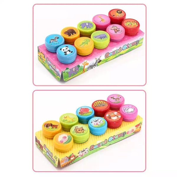 10pcs/Set Children Toy Stamps Cartoon Animals Fruits Kids Seal For Scrapbooking Stamper DIY Scrapbook Cartoon Stamper Toys - Shopsteria