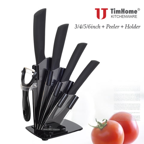 Timhome Ceramic Knife Set 3&quot; 4&quot; 5&quot; 6&quot; Inch Peeler With Acrylic Holder Zirconia  Blade Kitchen - Shopsteria