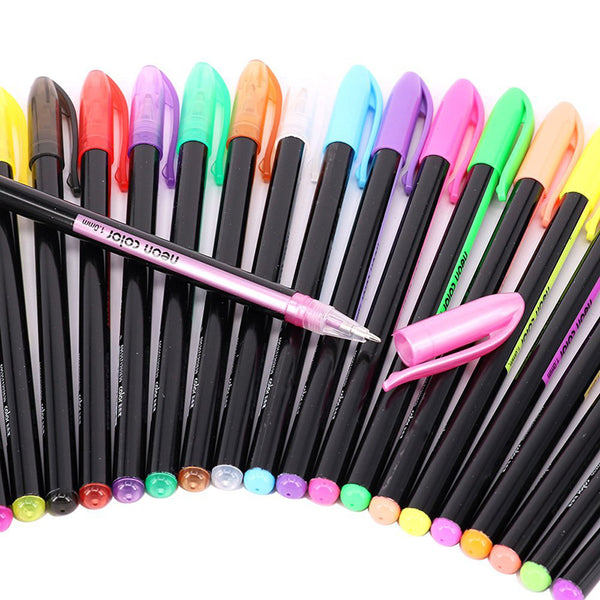 48pcs Colors Glitter Sketch Drawing Color Pen Markers Gel Pens Set Refill Rollerball Pastel Neon Marker Office School Stationery Gel Pens - Shopsteria